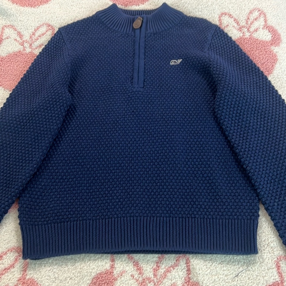 Vineyard Vines Ribbed V Neck Zippered Pullover Thick Textured Sweater.